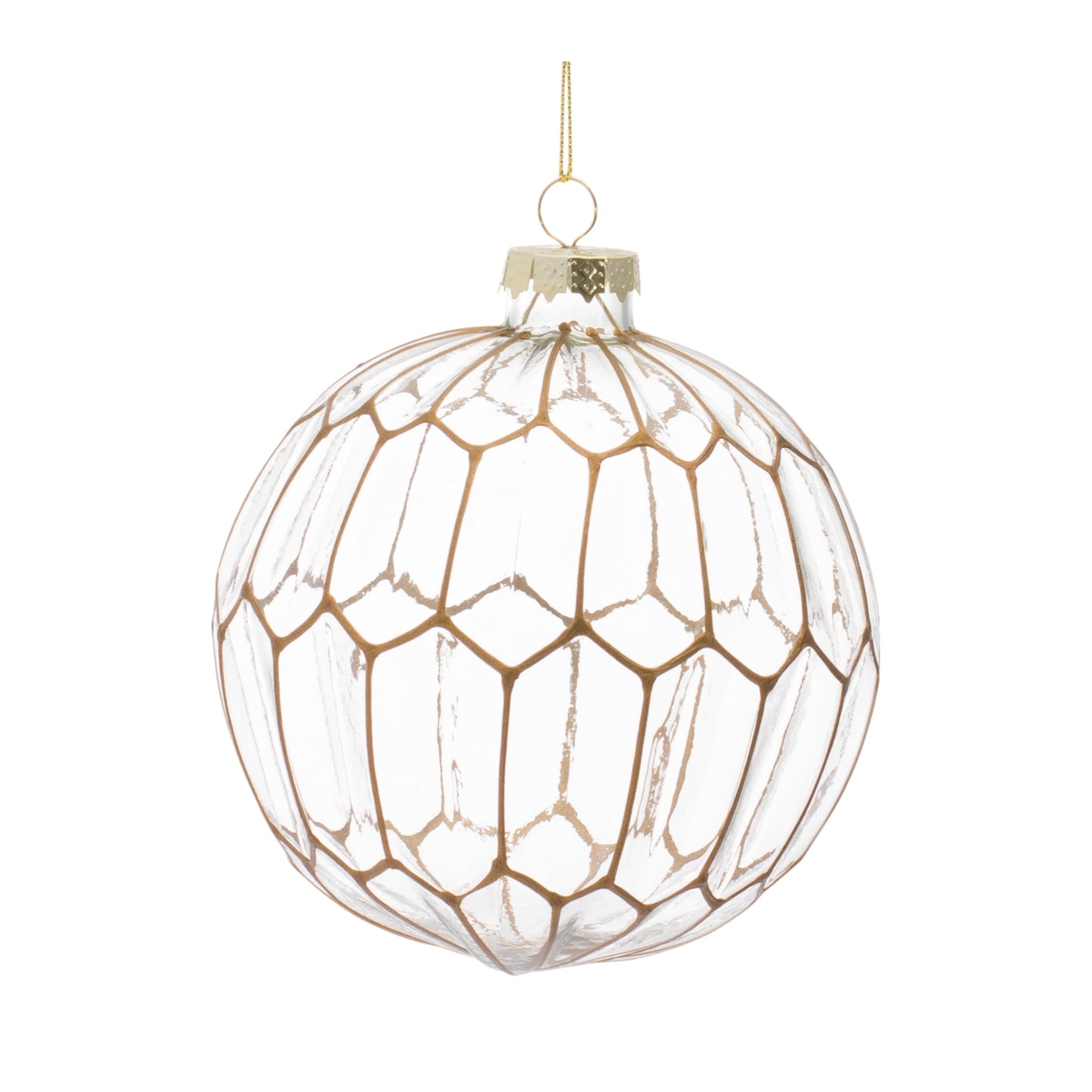 Clear Glass Ornament with Gold Geometric Design, Set of 6