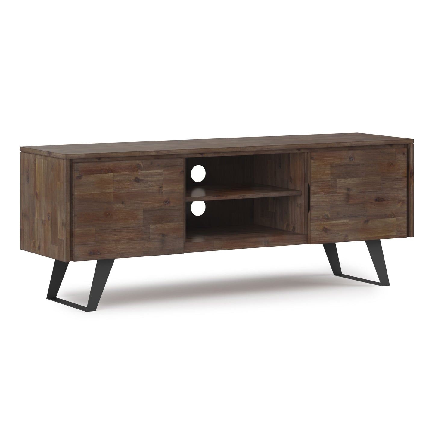 Pioneer TV Stand for TVs Up To 70 Inches with 2 Side Doors, Open Central Shelves and Metal Angled Legs