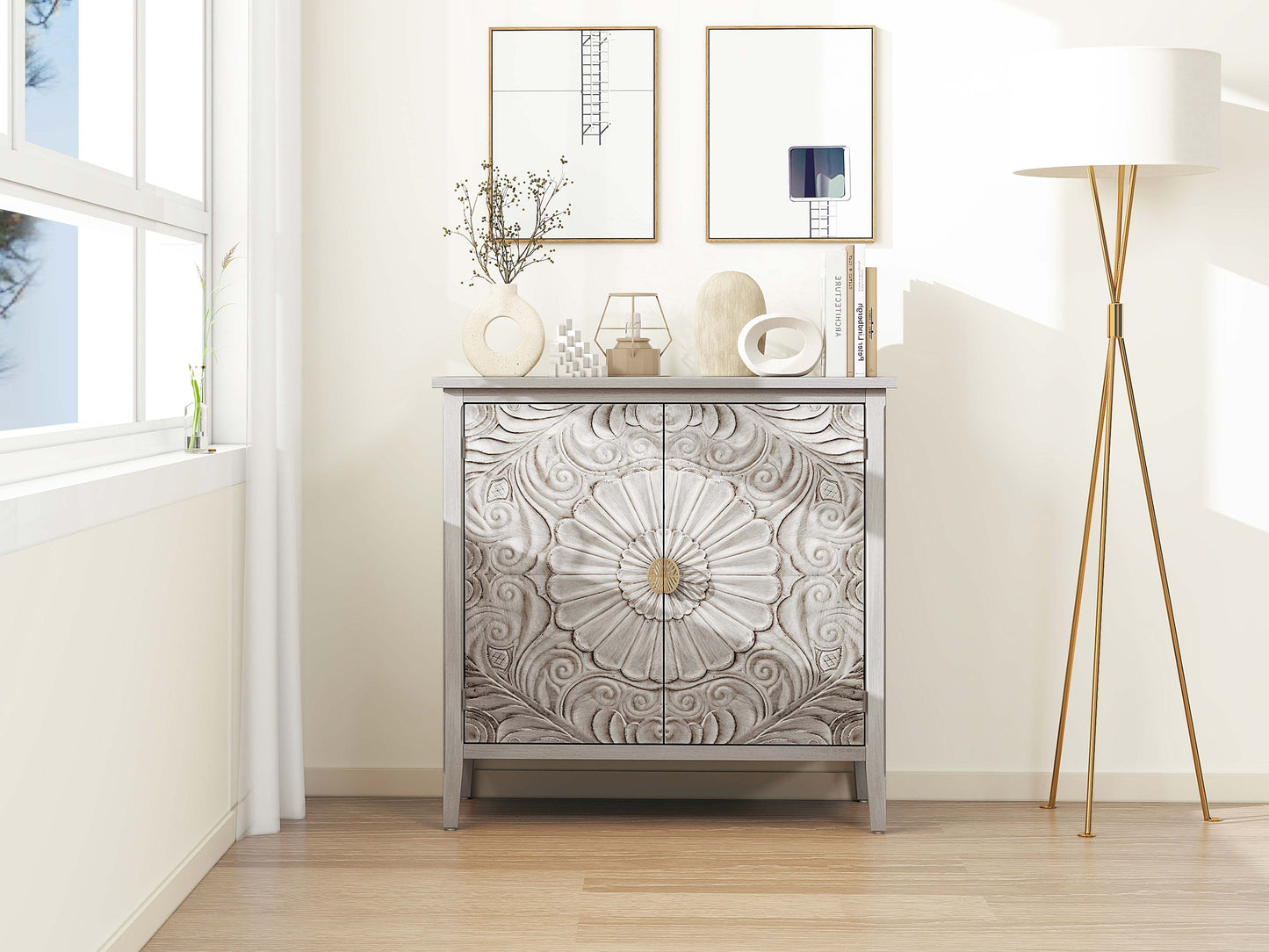 Accent Cabinet with 2 Doors and Gold Pattern Handle
