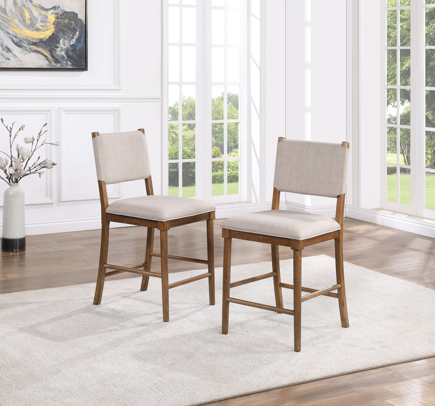 Upholstered Counter Chair with Footrest and Open Back, Set of 2