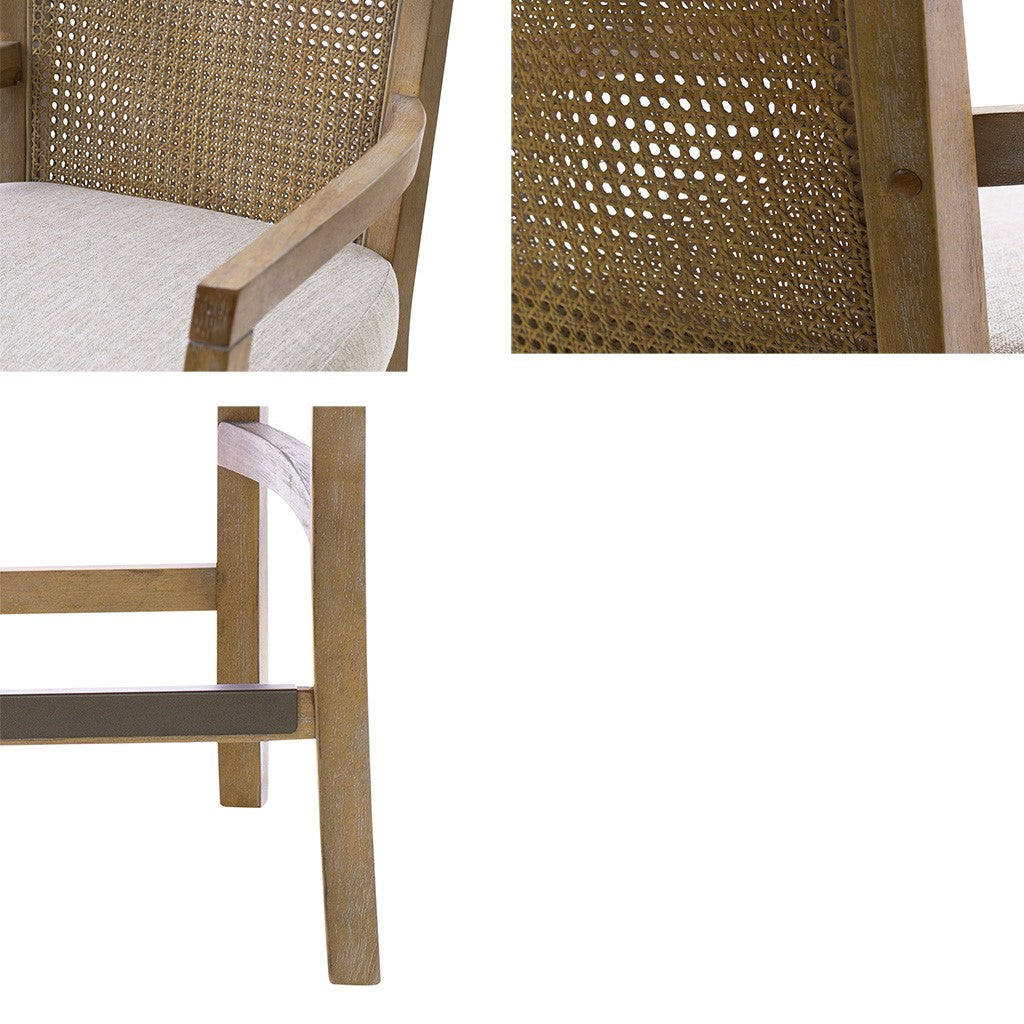 Upholstered Counter Stool with Cane Back and Open Arm Design