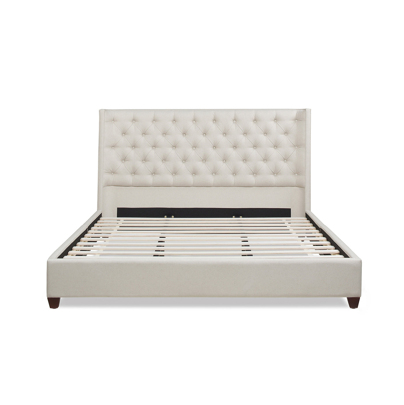 King-Size Upholstered Platform Bed with Tufted Headboard and Wing Back