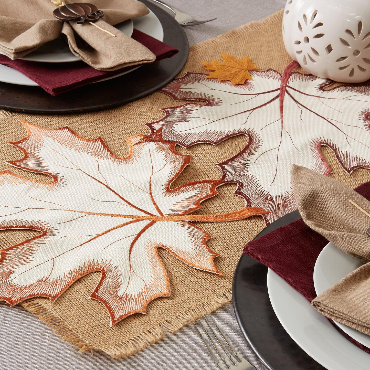 Maple Leaves Embroidered Table Runner 14X60