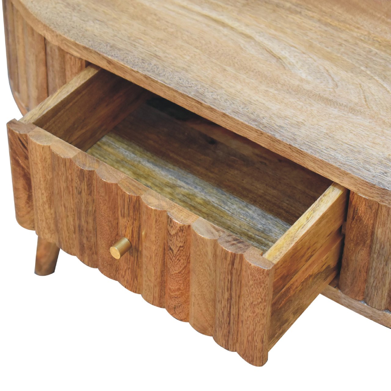 Oval Coffee Table with 2 Drawers and Wood Frame