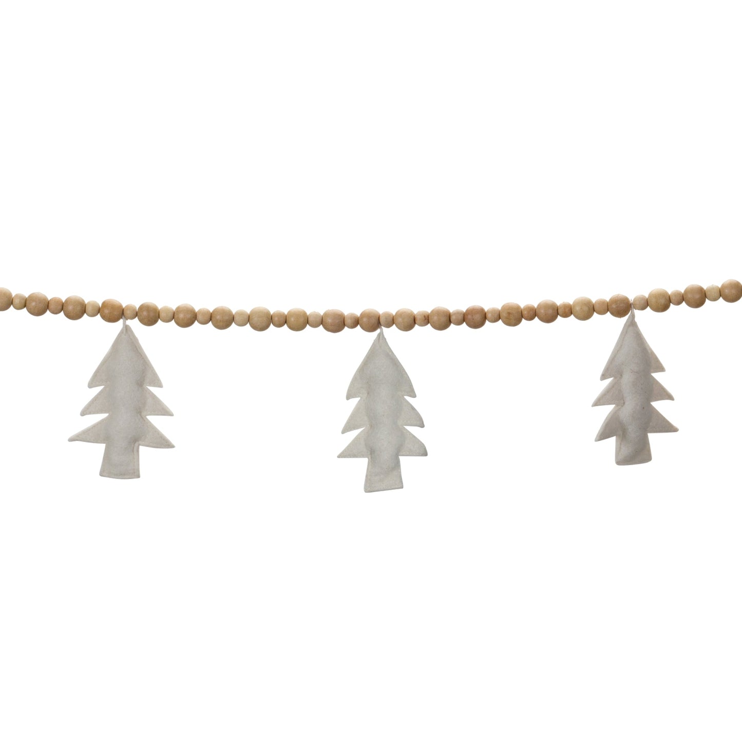 Wood Beaded Wool Tree Garland, Set of 2