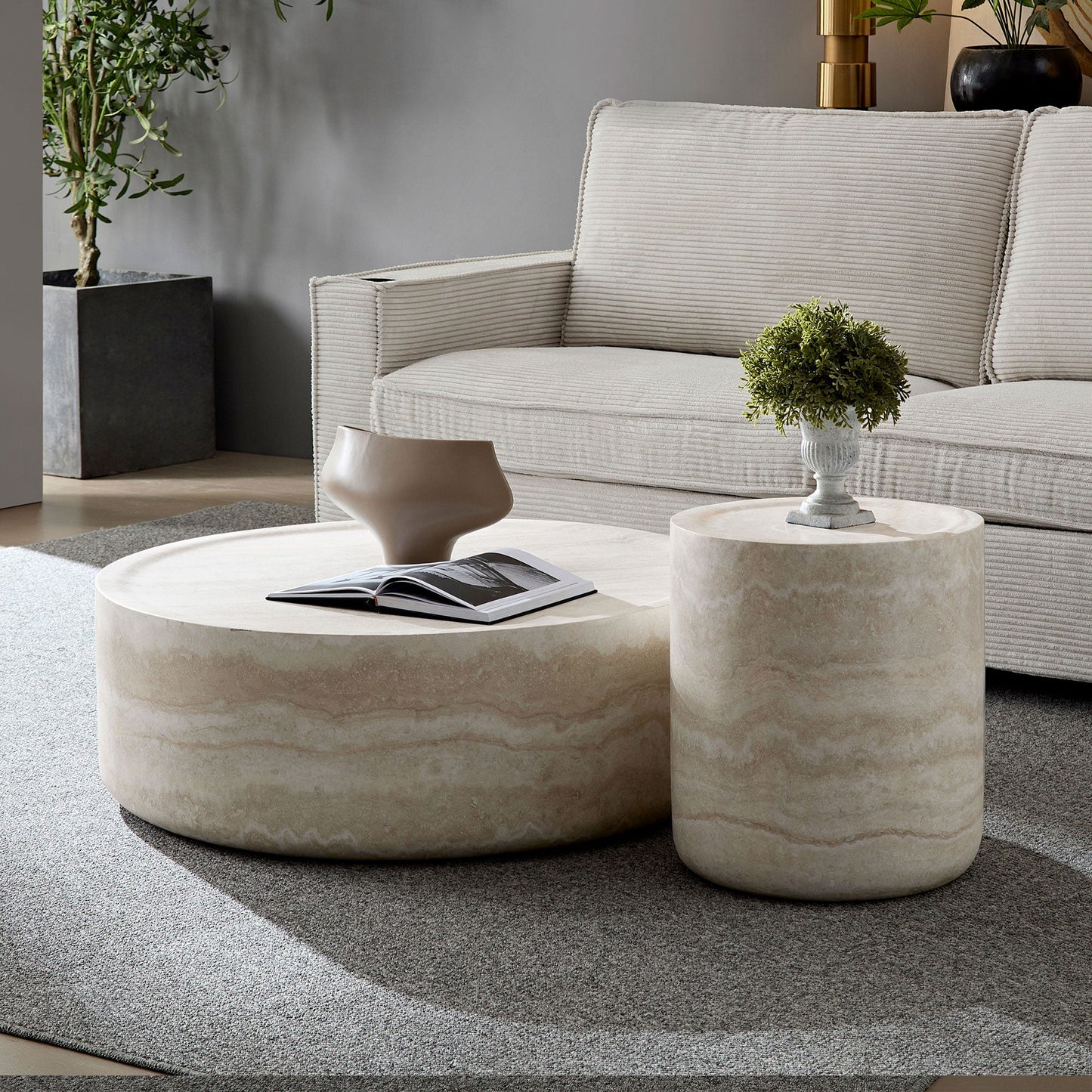 Willowed 2-Piece Coffee Table Set with Round Tabletop