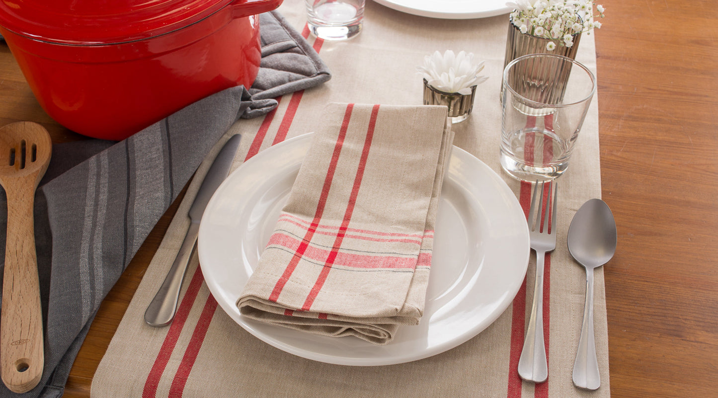 Tango Red French Stripe Table Runner 14X72