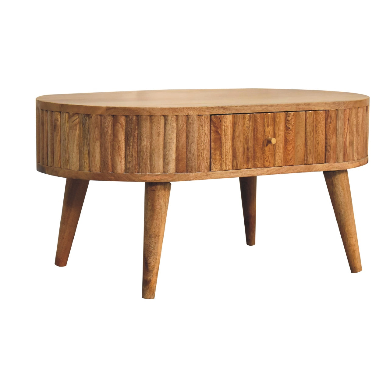 Oval Coffee Table with 2 Drawers and Wood Frame