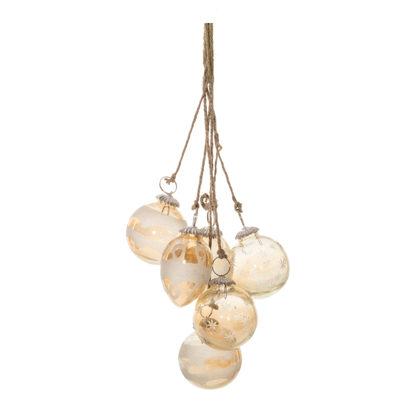 Gold Glass Ball Cluster Drop Ornament, Set of 2