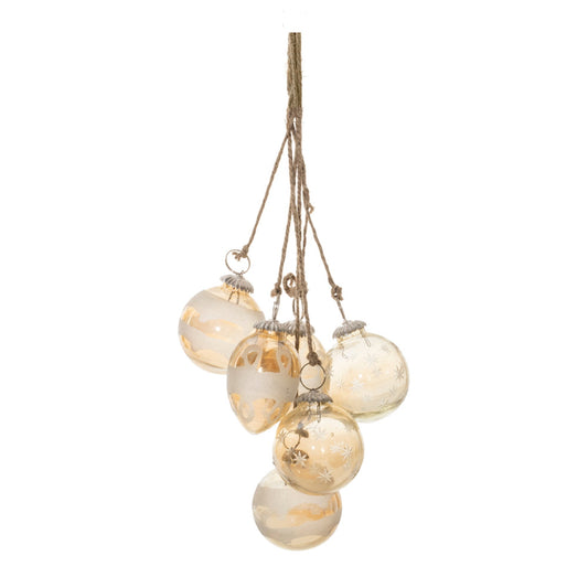 Gold Glass Ball Cluster Drop Ornament, Set of 2