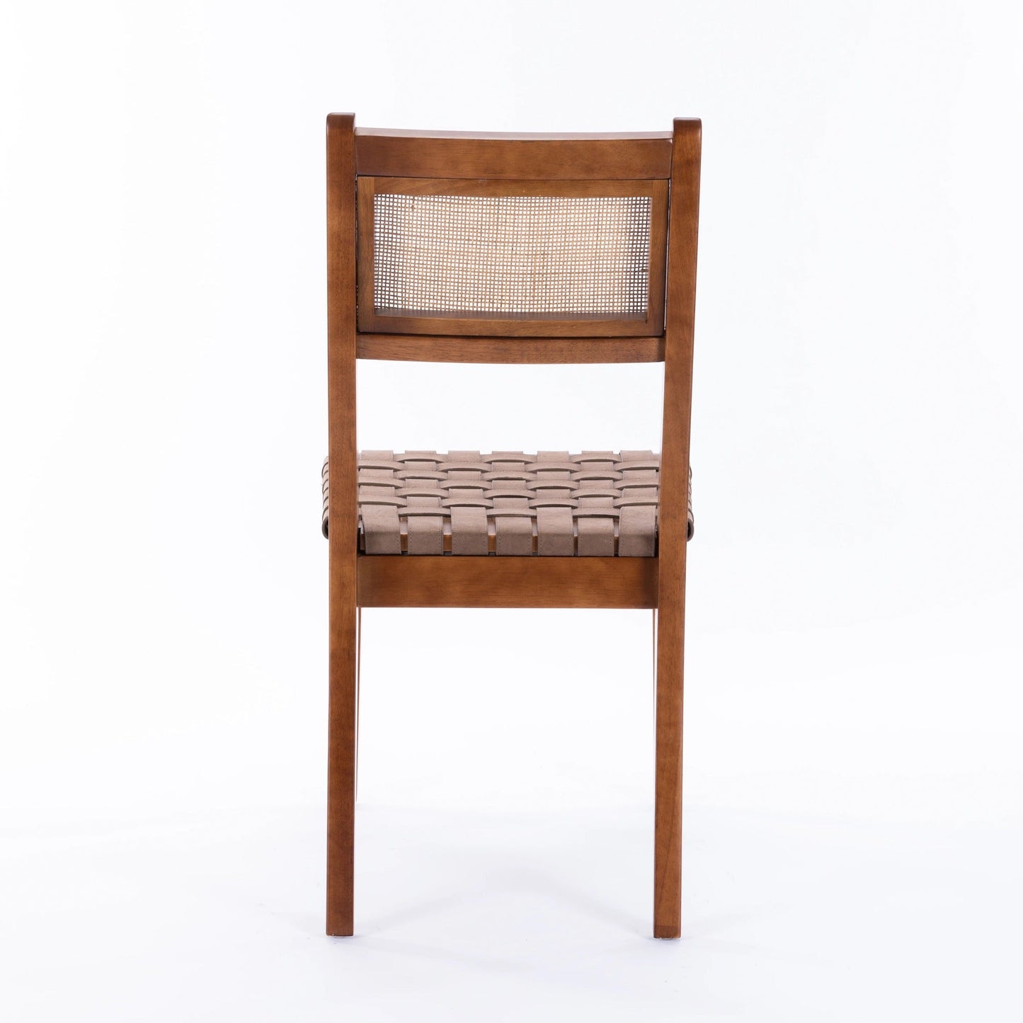 Dining Chair with Rattan Back and Wood Legs, Set of 2
