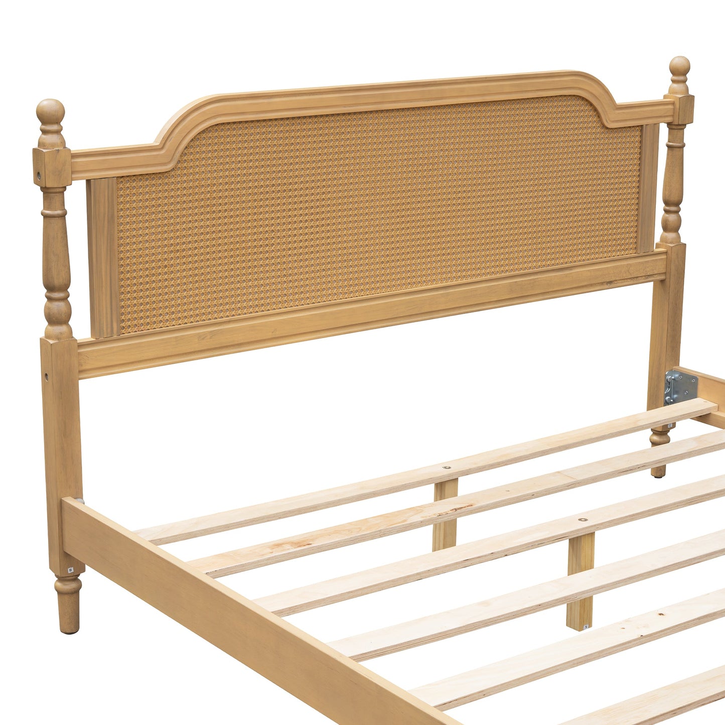 Excelsis Rattan Bed Frame with Fluted Legs, Antique Walnut