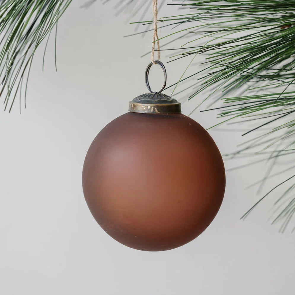 3" Frosted Cinnamon Glass Ornament, Set of 6