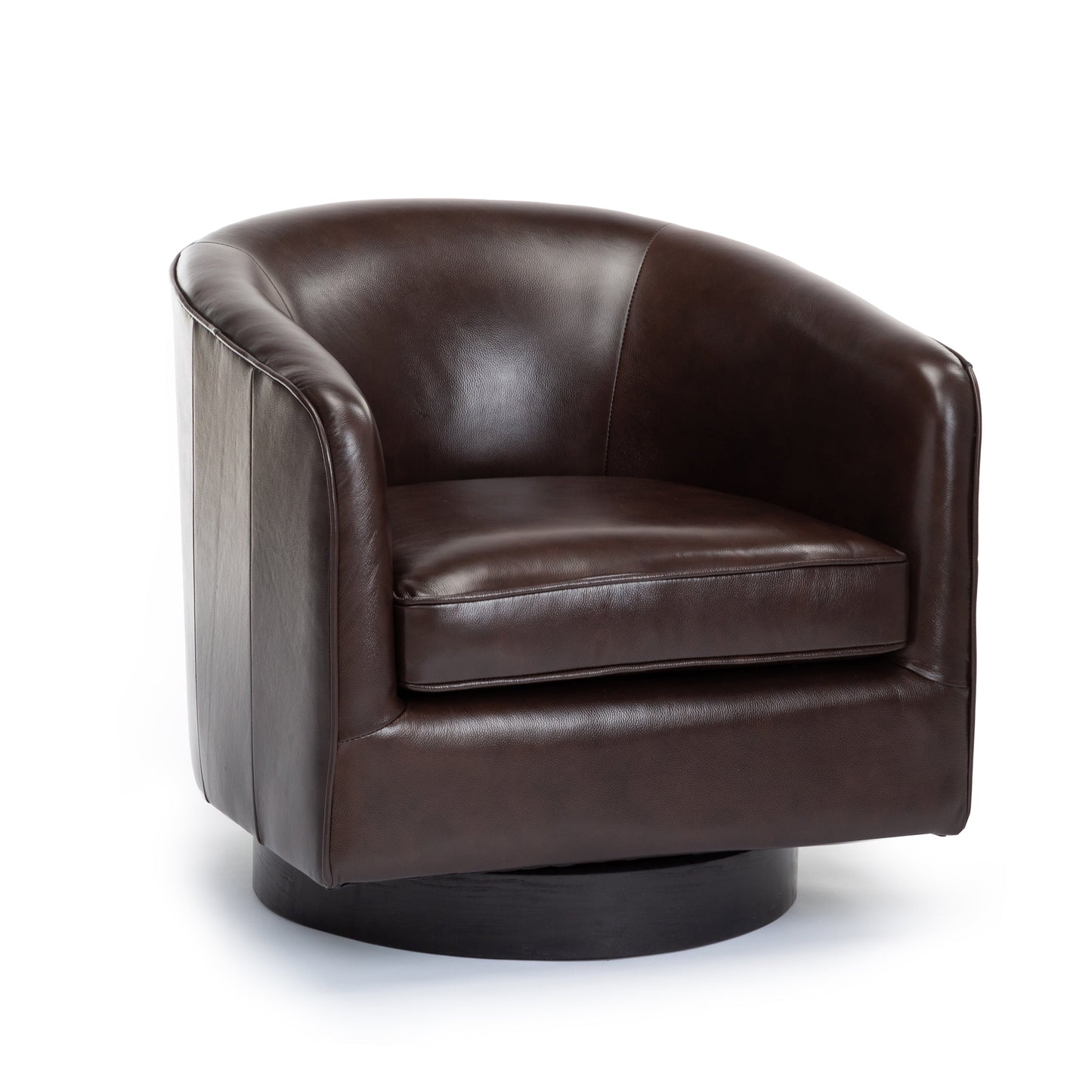 Leather Swivel Chair with Sloped Arms and Barrel Design