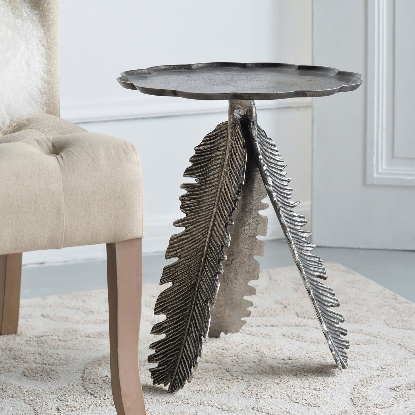 Aluminum Side Table with Leaf Design