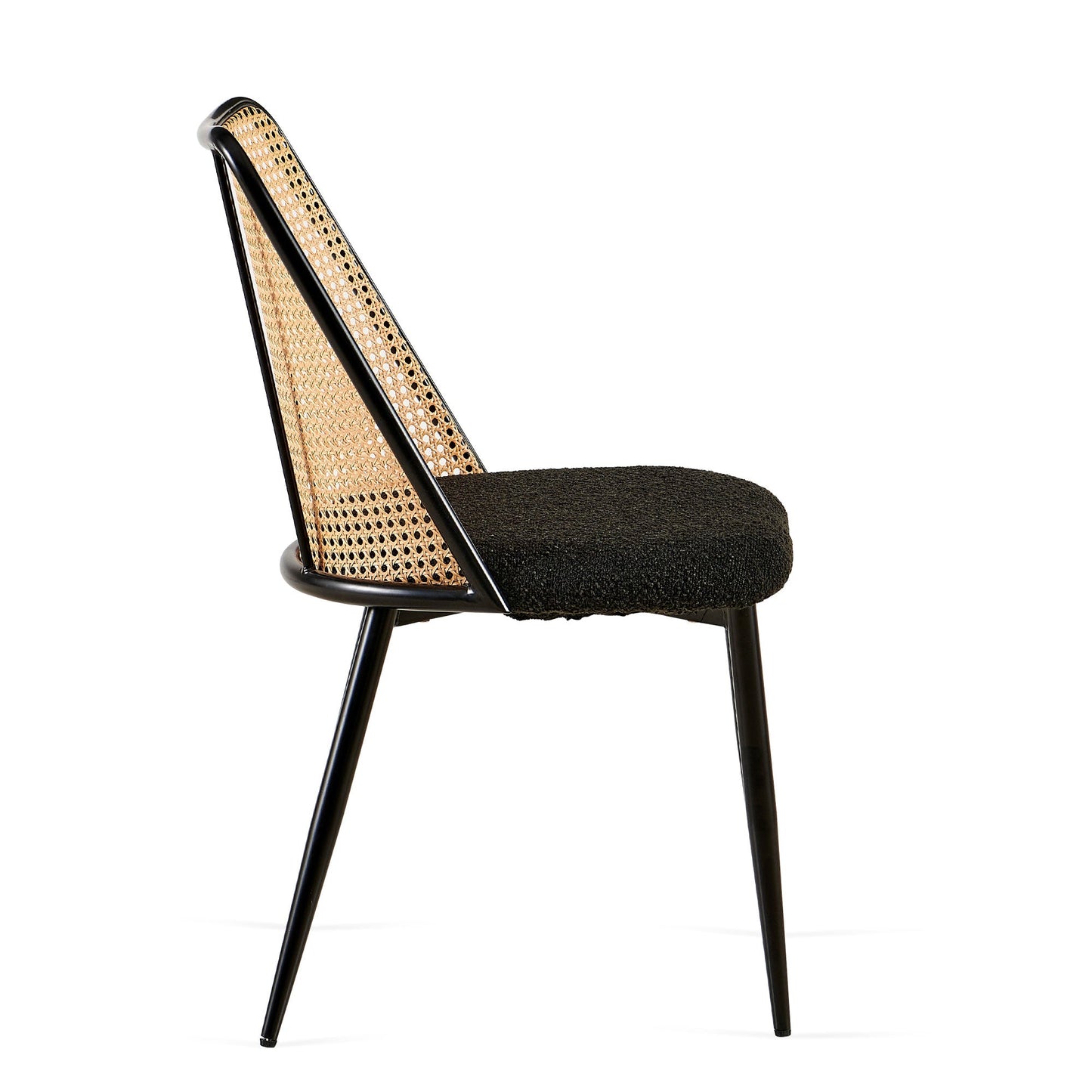 Upholstered Dining Chair with Natural Cane Back and Metal Legs, Set of 2