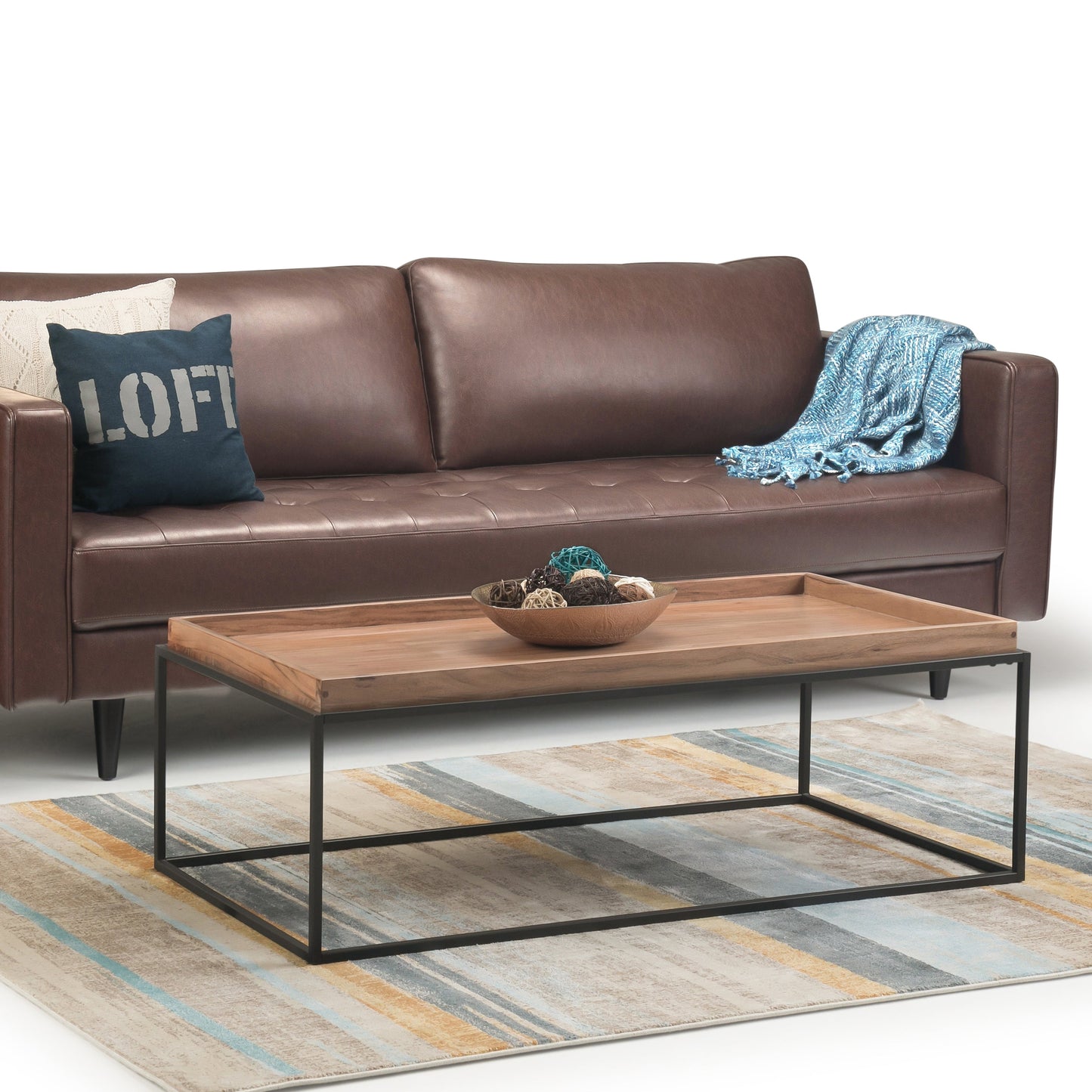 Coffee Table with Fixed Tray Top and Metal Frame