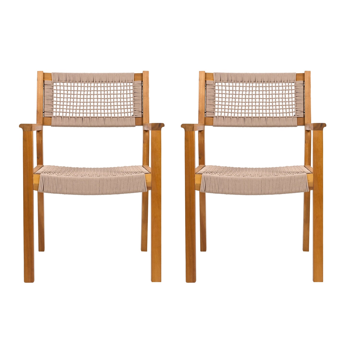 Belladom Wood and Rope Dining Chair with Open Back, Set of 2