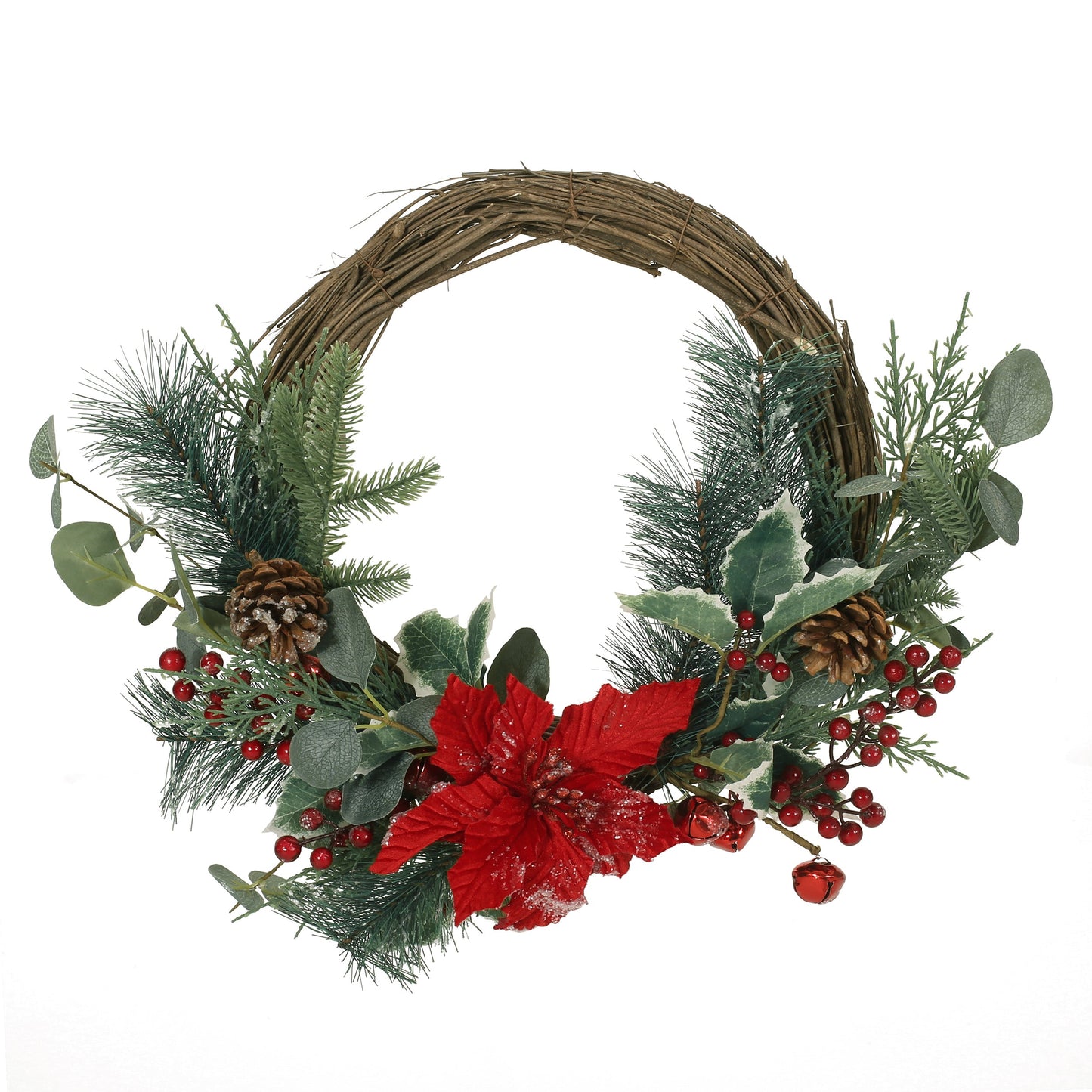 Ulwen 23.5-inch Poinsettia/Berry/Eucalyptus Half Wreath