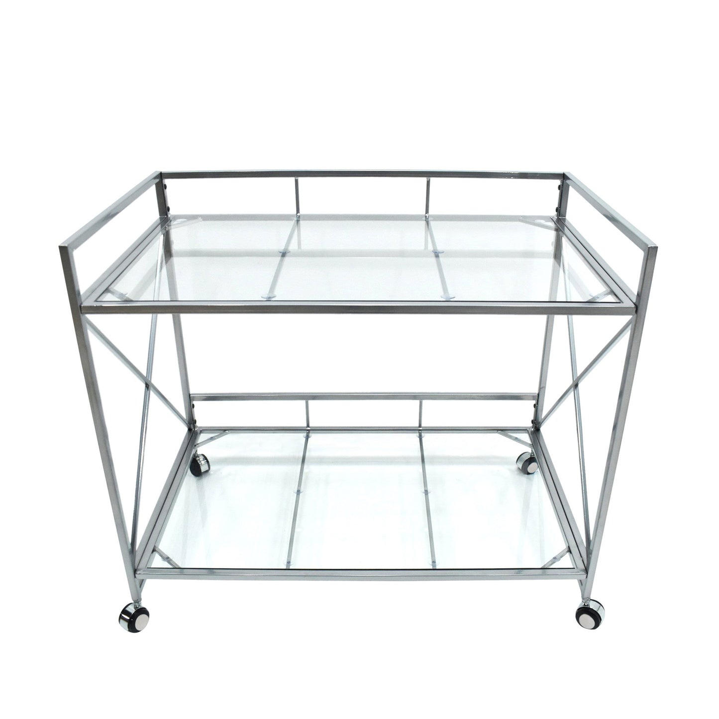 Bar Cart with Glass Shelves and Metal Frame