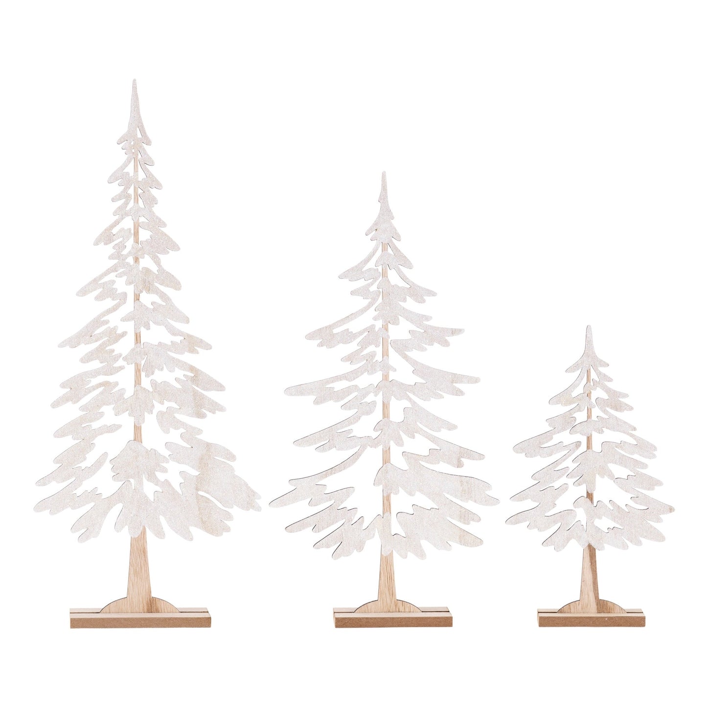 Glittered Wood Pine Tree Outline, Set of 3