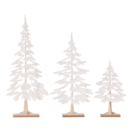 Glittered Wood Pine Tree Outline, Set of 3