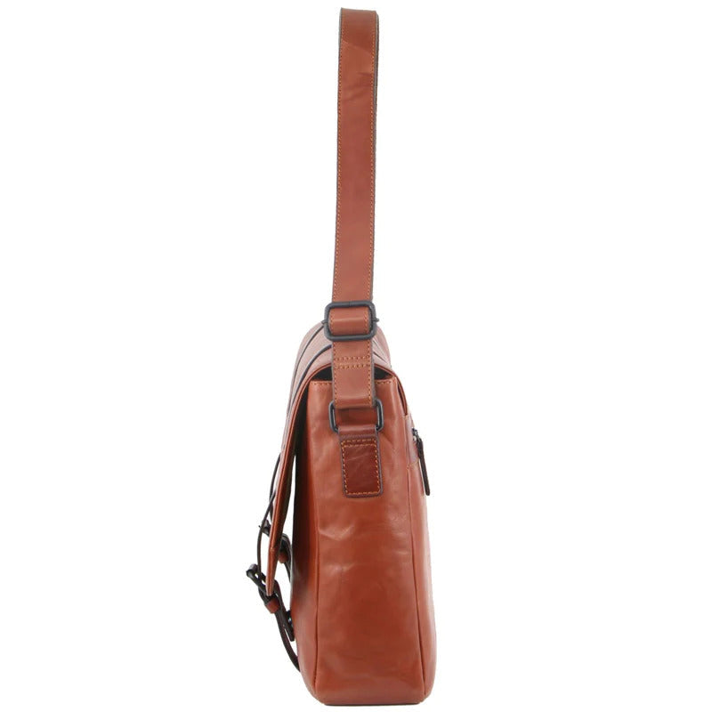 Pierre Cardin Crumple Leather 13" Messenger Laptop Bag (Cognac)