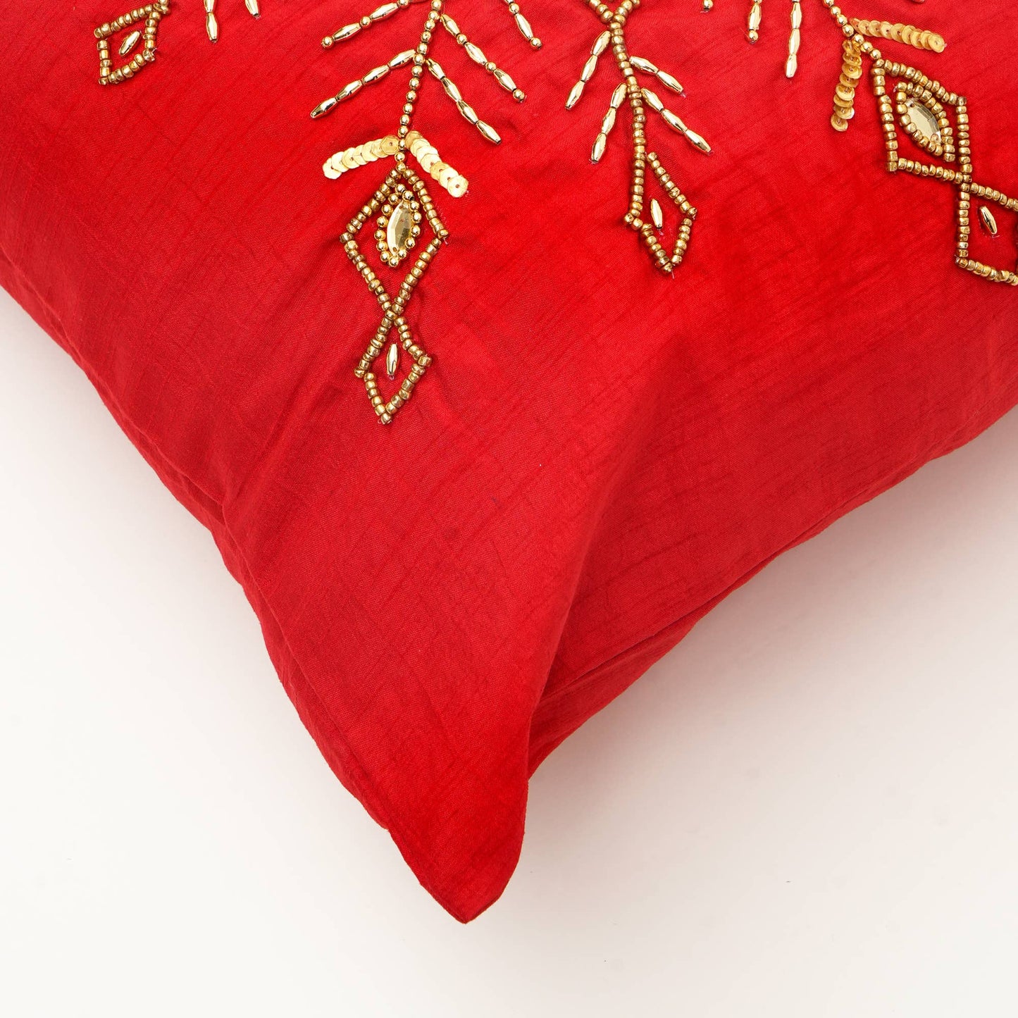 Golden Snowflake Beaded Decorative Pillow