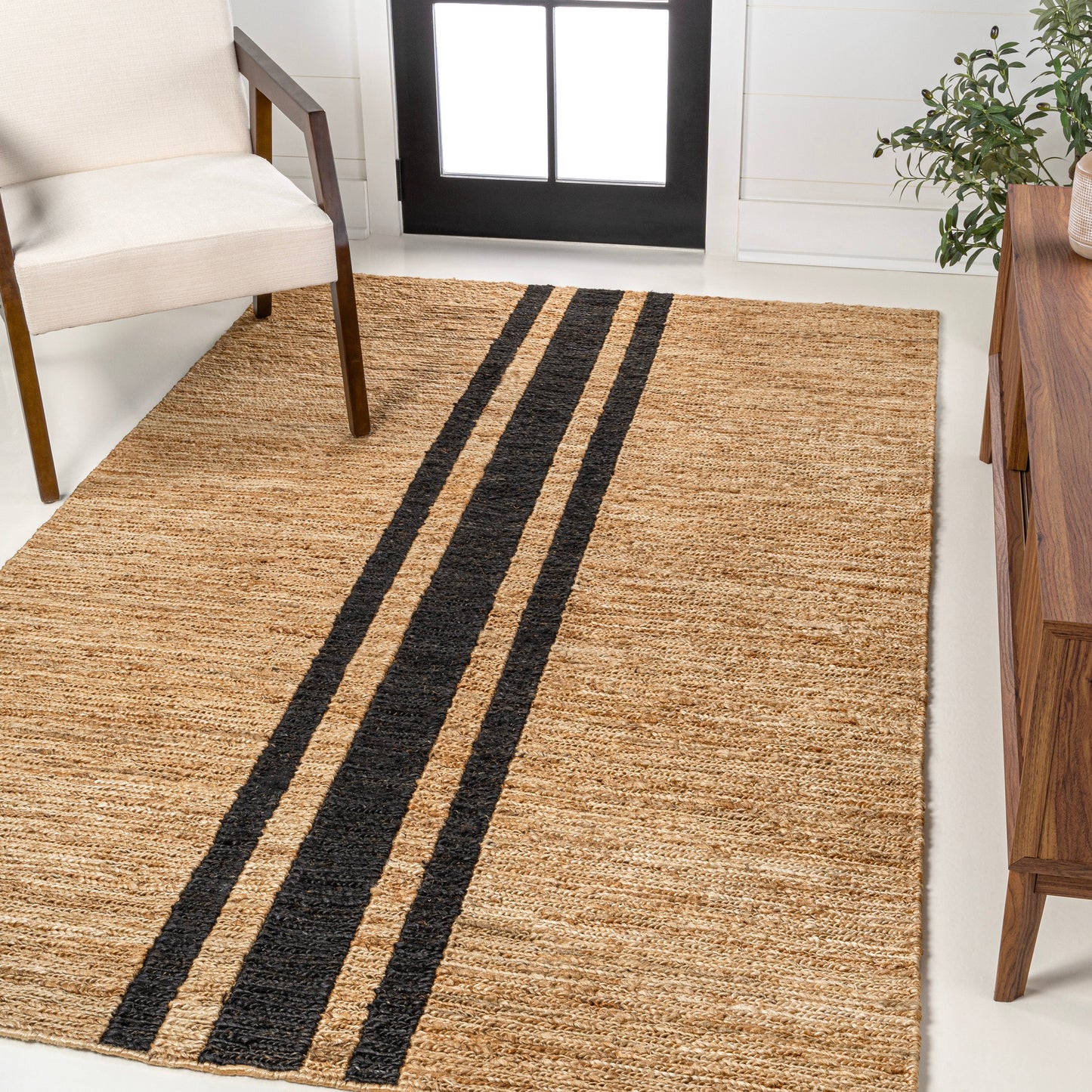 Olivier Rustic Beach House Wide Ticking Stripe Jute Area Rug