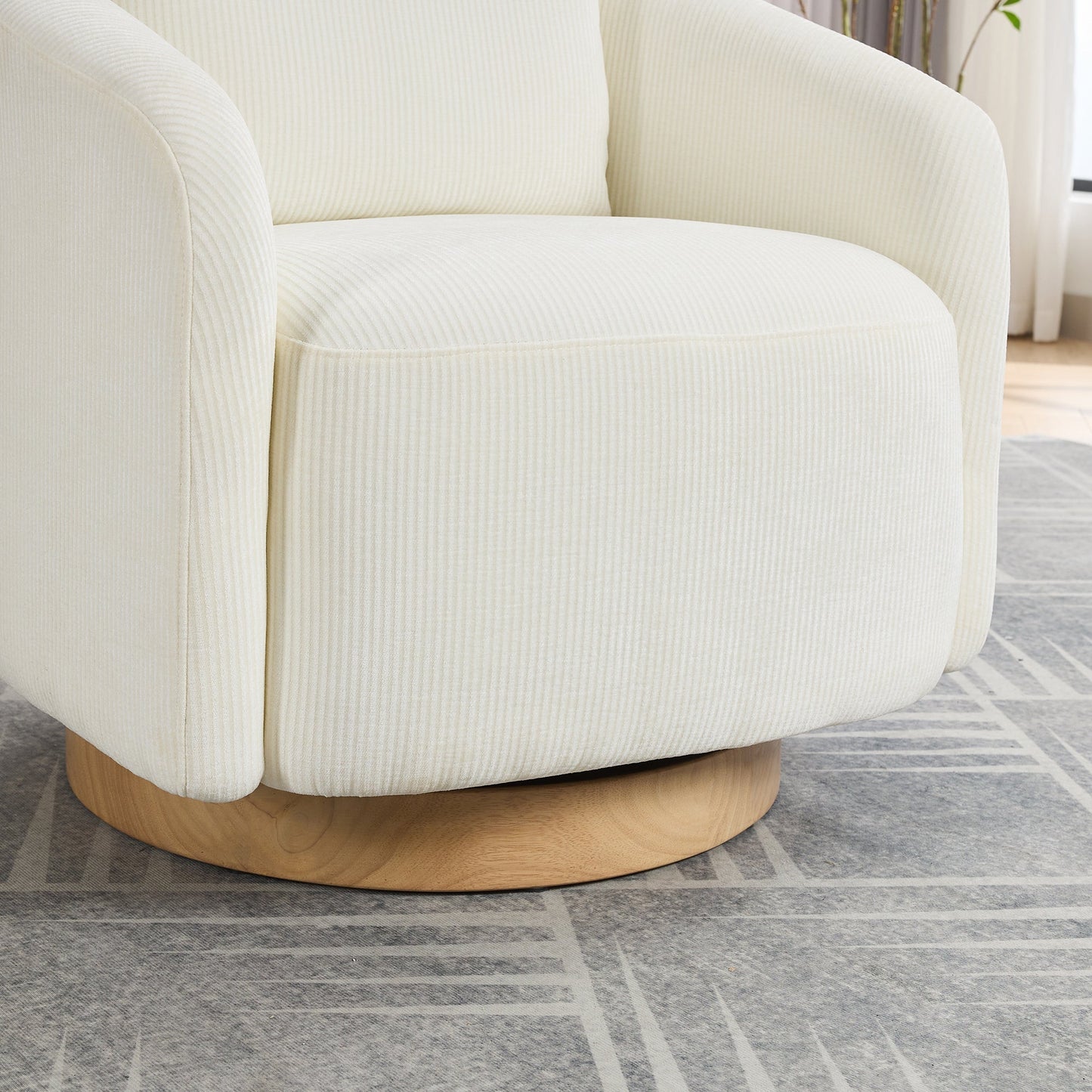 Actuator Upholstered Barrel Chair with 360-Degree Swivel Base and Curved Arms
