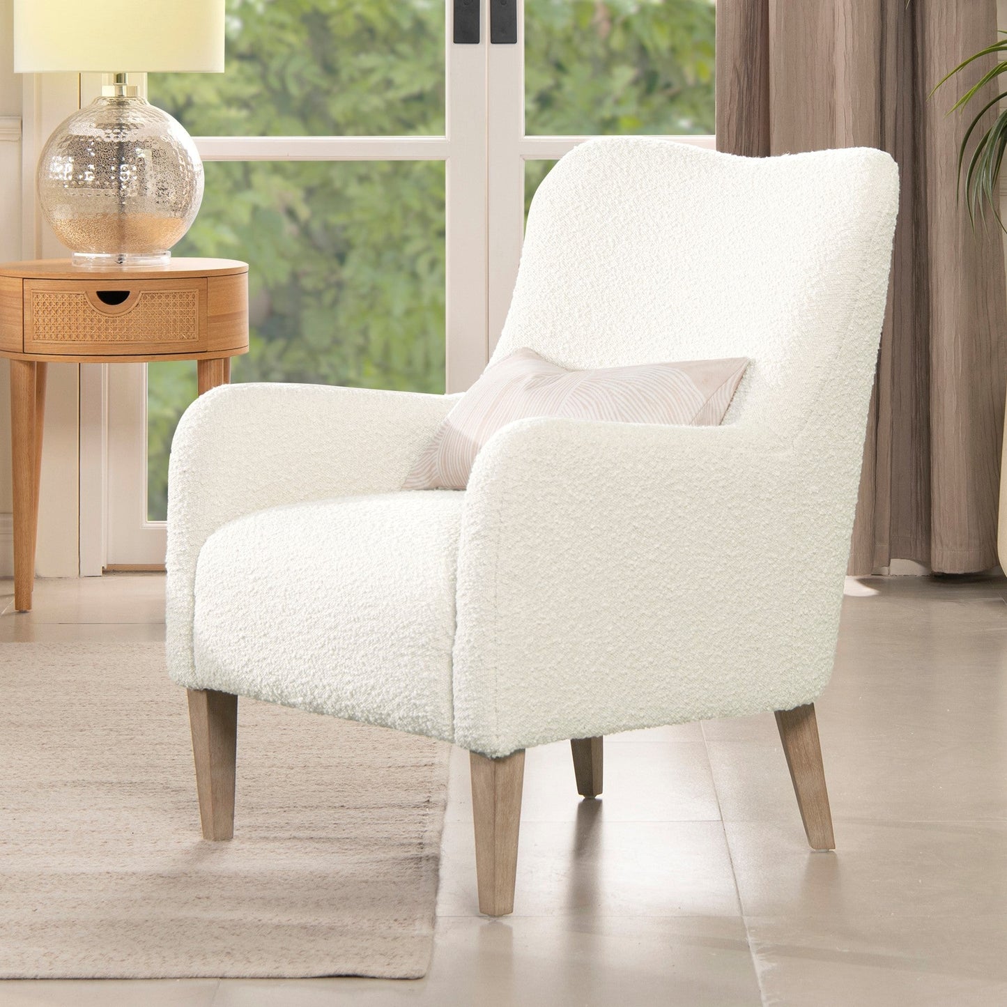 Upholstered Accent Chair with Curved Arms and Wood Legs
