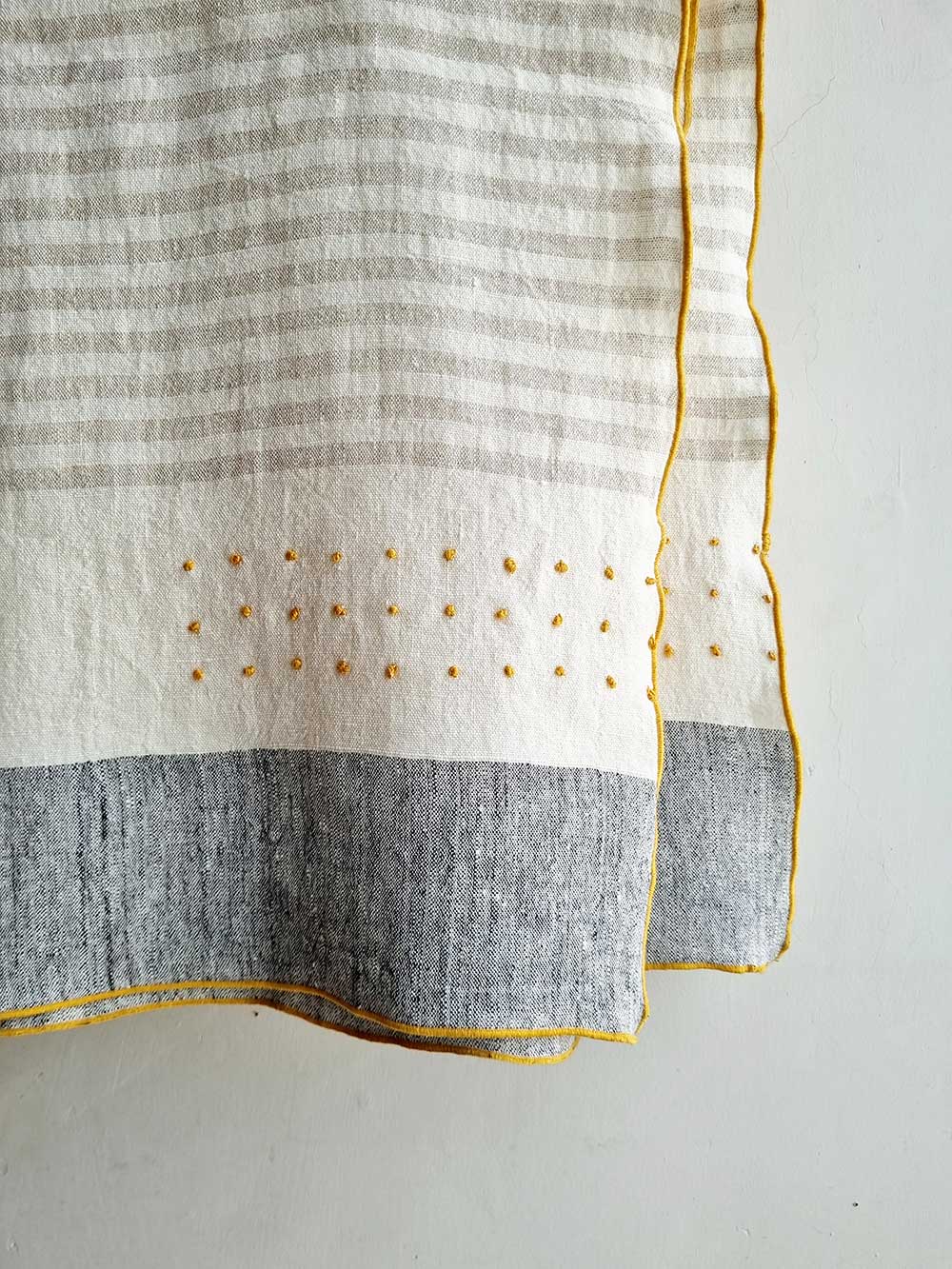 100% Linen Grey & Ivory Stripe Throw Blanket