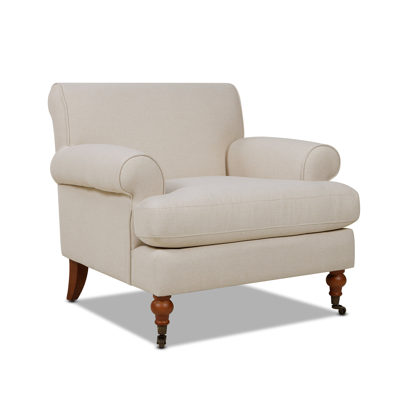 Cobaltex Upholstered Arm Chair with Metal Casters and Rolled Arms