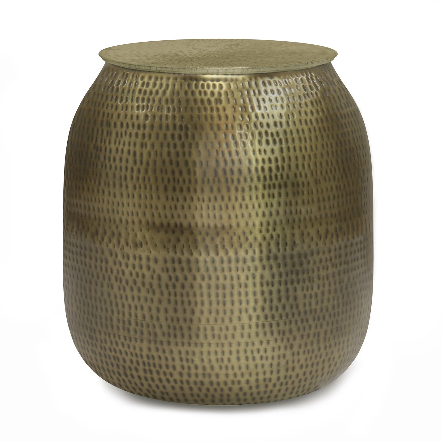 Destiny Drum-Shaped Hammered Accent Table with Removable Top