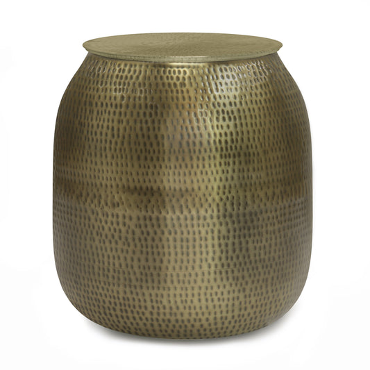 Destiny Drum-Shaped Hammered Accent Table with Removable Top