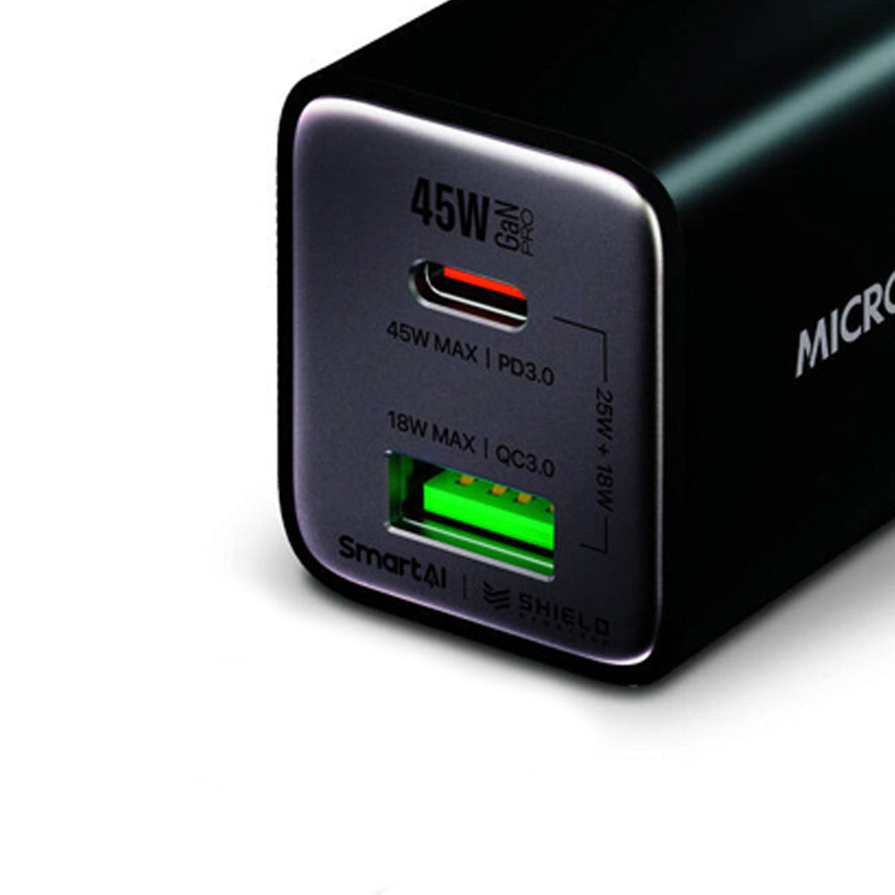 Microdia SmartCube Nano 45W Dual Port GaN Wall Charger (Black)