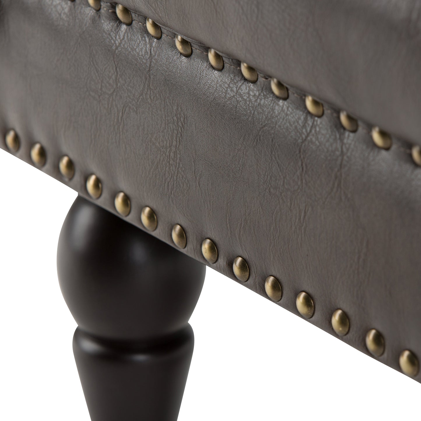 Fortune Upholstered Ottoman Bench with Tufted Top, Nailhead Trim and Carved Legs