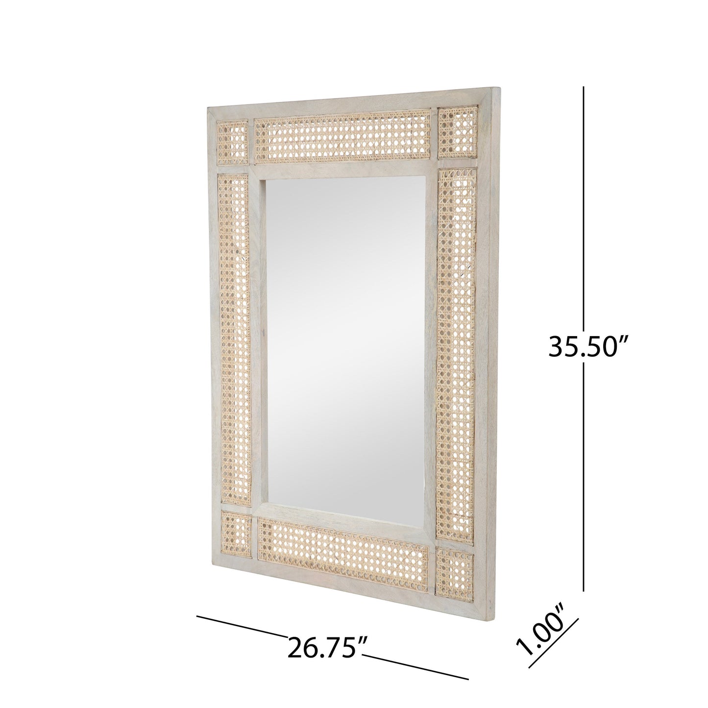 Wall Mirror with Mango Wood Frame and Wicker Border
