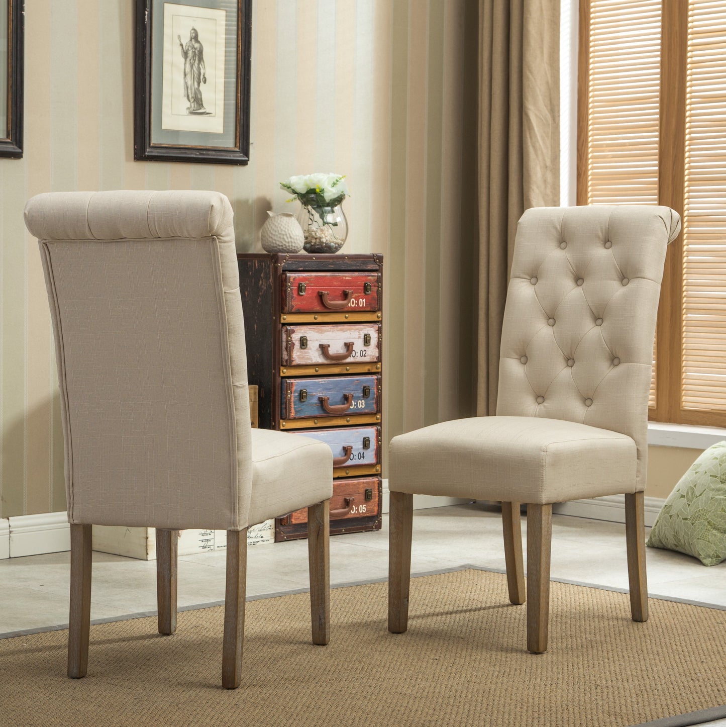 Driva 5-Piece Dining Set with Turned-Leg Table and 4 Tufted Chairs