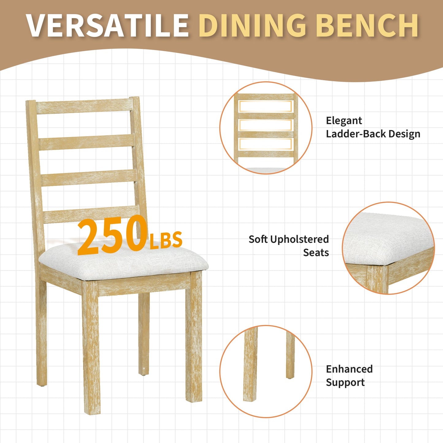 Kivor 6-Piece Dining Set with Extendable Table, Bench and 4 Ladder-Back Chairs