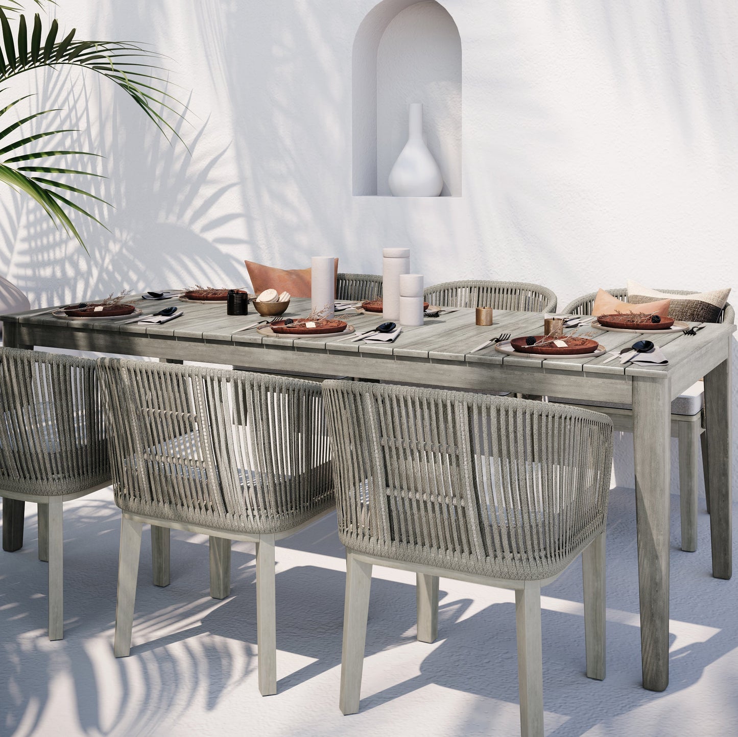 Outdoor Dining Table with Slatted Top and Solid Wood Legs