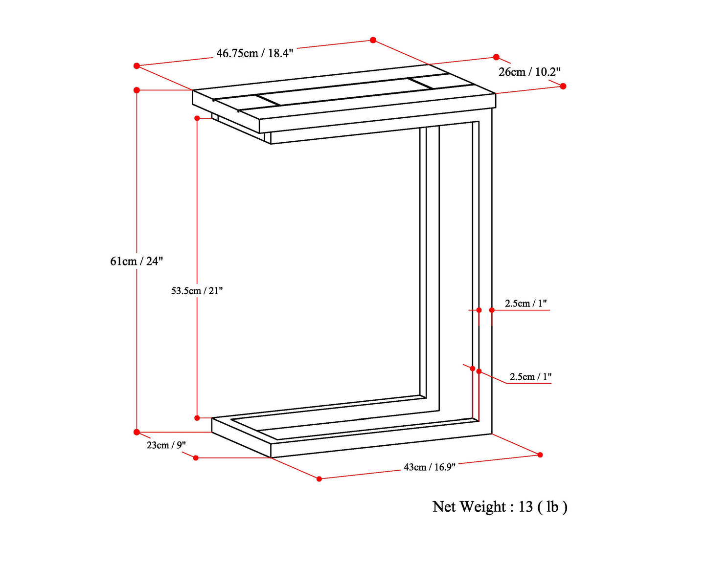 Haloed Side Table with C-Shaped Design and Metal Frame