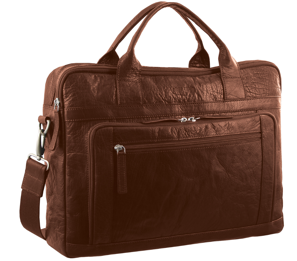 Pierre Cardin Italian Leather 15" Laptop Briefcase Bag (Chestnut)