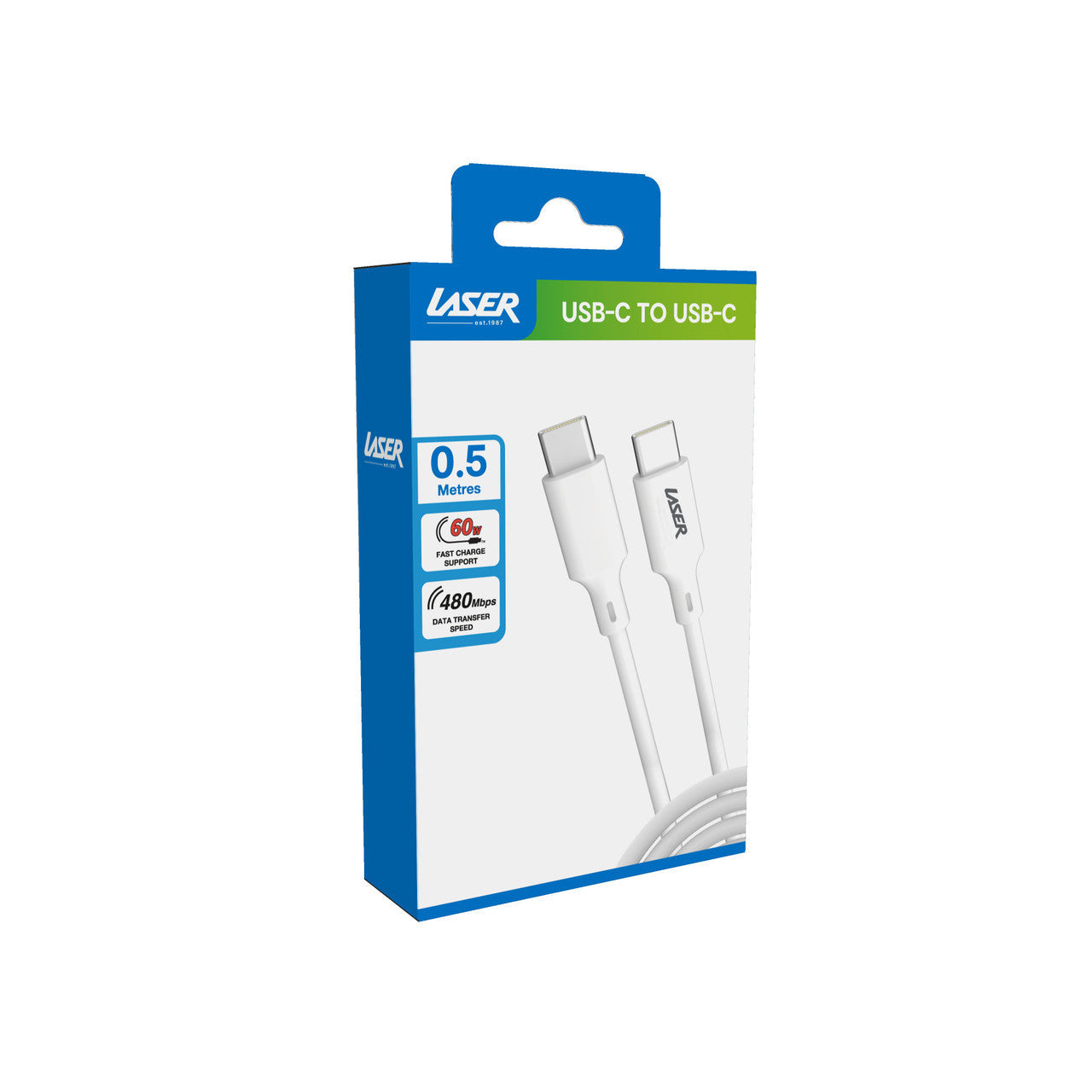 Laser 0.5m USB-C to USB-C Cable 60W Fast Charge (White)