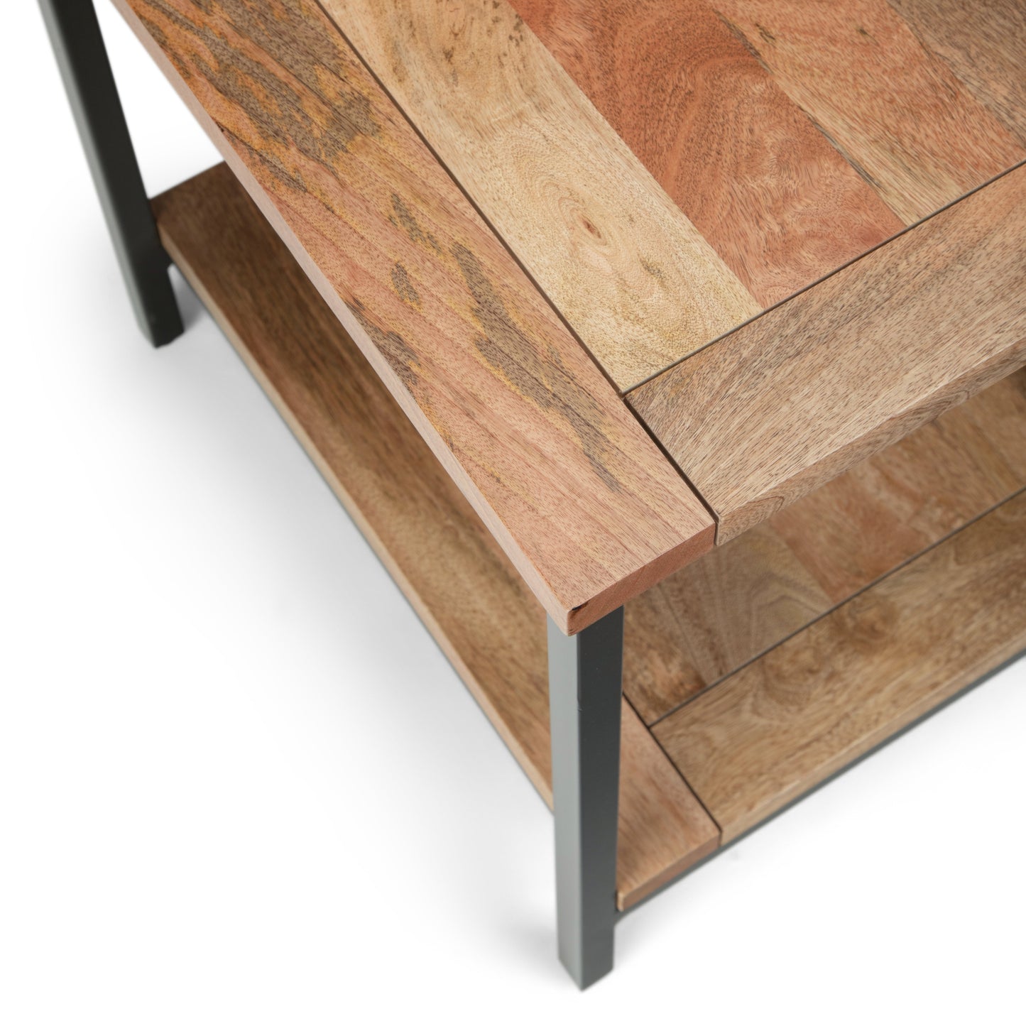 Haloed Square Side Table with Open Bottom Shelf and Metal Frame