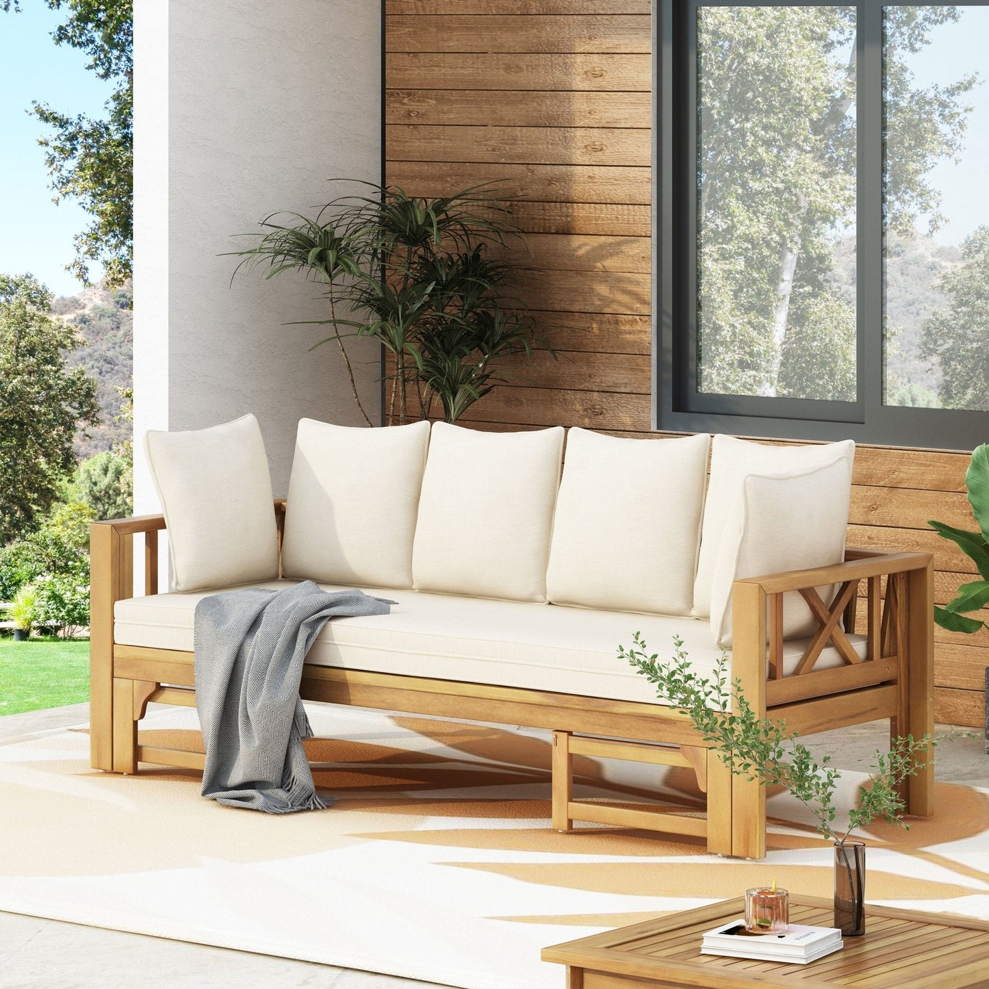 Day Bed with Expandable Seating and Square Arm