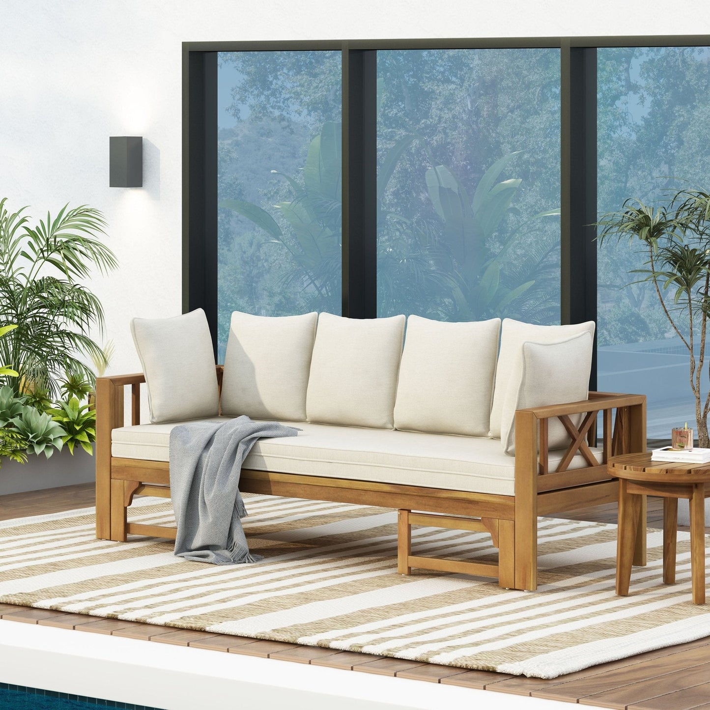 Day Bed with Expandable Seating and Square Arm