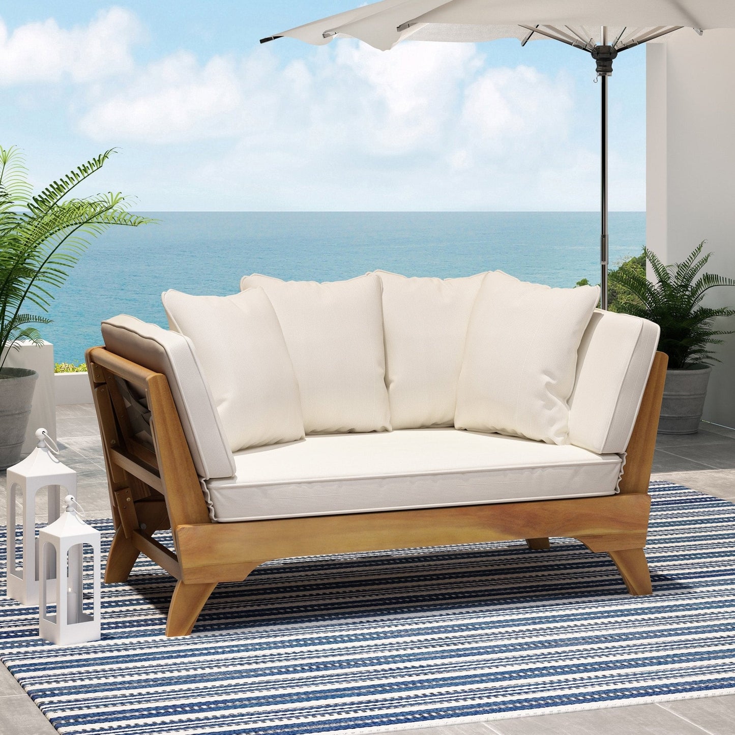 Day Bed with Expandable Seating and Water Resistance Cushion