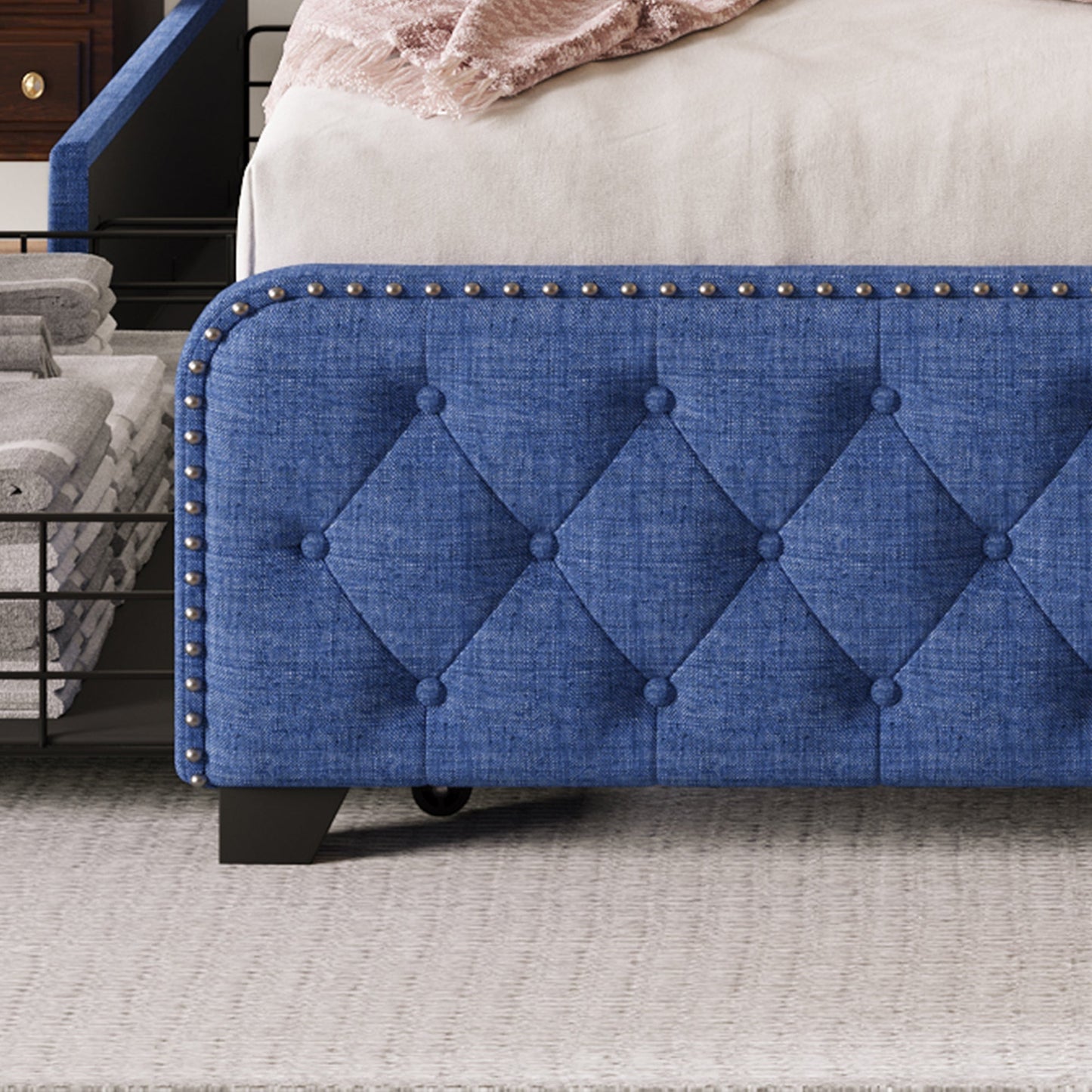 Day Upholstered Platform Bed with Tufted and Four Drawers