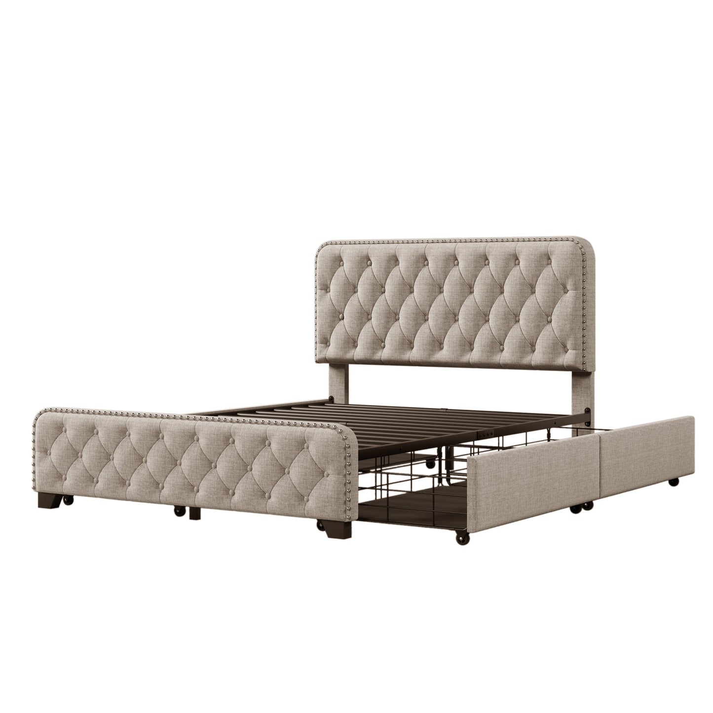 Day Upholstered Platform Bed with Tufted and Four Drawers